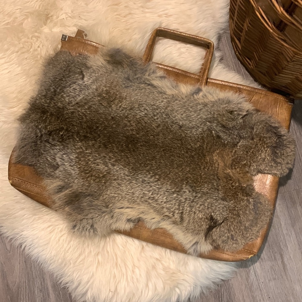 Tan Leather Rabbit Fur Tote